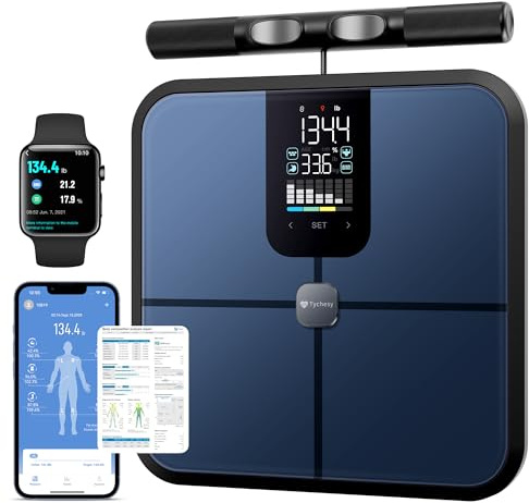 Tychesy Balance Impédancemètre Professionnelle à 8 Électrodes - Analyse Segmentale Précise (Bras, Jambes, Tronc), 20+ Mesures de Composition Corporelle, Connexion Bluetooth et App Suivi Santé, Bleu