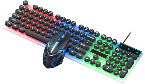 Bewinner Gaming Keyboard and Mouse Combo, 104 Key Wired USB Keyboard with 1000DPI Optical Mouse, 6 Key Anti Ghosting, Floating Design, Steam Punk Style Keycaps, for PC Laptop Computer (Black)