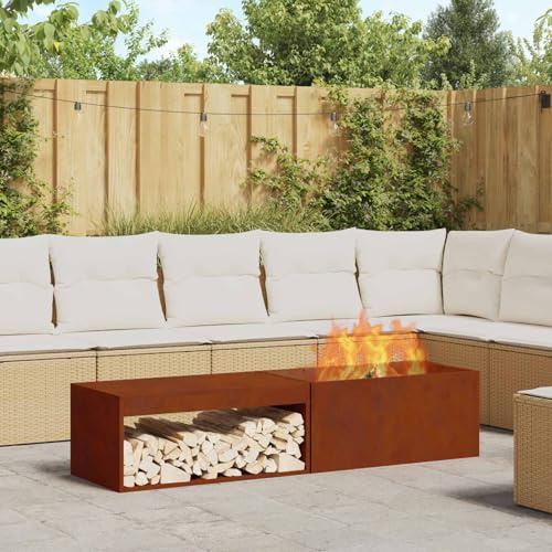 Mokuyary Braise Marrone 160 x 45 x 35 cm Acciaio Braciere Fuoco Multifunzionale Camino Esterno per Giardino, Riscaldamento, Terrazza, Campeggio