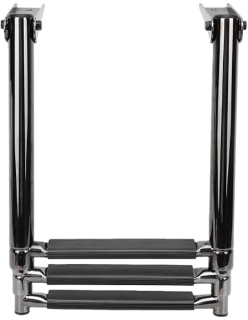 Haofy Échelle de Bateau Ponton 3 Marches en Acier Inoxydable 304 Télescopique Pliable Antidérapant Revêtement PVD pour Bateau Ponton Yacht échelle de Bain Hors-Bord