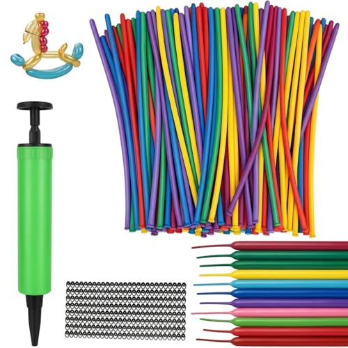 100 Pcs Modelling Balloons, Long Balloons for Tying Animal Shapes, Creative Party Balloon Set with Pump and Eye Stickers, Balloons and Accessories for Event Decorations and Activities