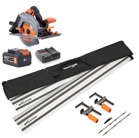 Evolution Power Tools R185CCSX-Li, Circular Saw, saw, Track Compatible, 18v Li-Ion EXT Includes TCT Multi-Material Blade, Cuts Wood, Metal, Plastic & More,185mm & ST2800-G2 Universal 2.8m Track Bundle