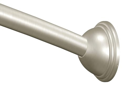 Moen Curved Adjustable Length Fixed Mount Single Shower Curtain Rod for Bathroom, Brushed Nickel Finish, CSR2160BN