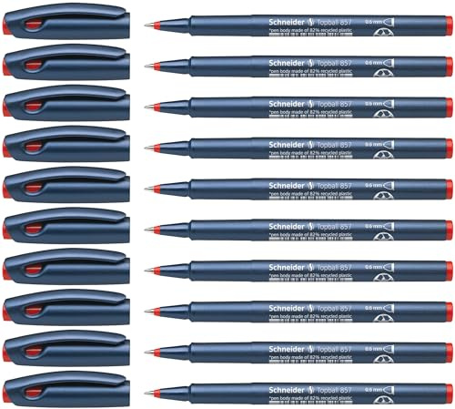 Schneider Topball 857 Tintenroller (stabiler Metallspitze, 0,6 mm) 10er Packung rot