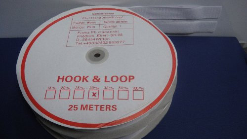 25m Klettband selbstklebend 30mm Weiß (25m Haken- und 25m Flauschband) / Grundpreis je Meter = € 1,28