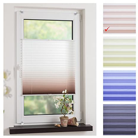 Liedeco® Klemmfix Plissee Farbverlauf verspannt mit Klemmträger/Breite x Höhe: 45x130 cm/Farbe: Braun/Plissee farbig/lichtdurchlässig verstellbar/Innen-Montage ohne Bohren / 123 montiert