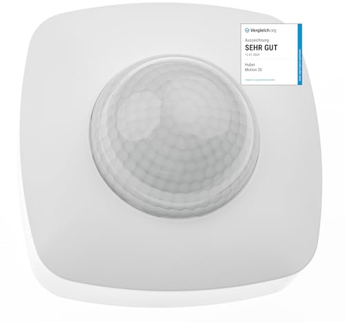 HUBER Motion 30 Präsenzmelder 360° für Innenbereich, Bewegungsmelder Deckenmontage mit 3 Sensoren und Matrixlinsen, IP20 I 230V, LED geeignet, 3-Draht-Technik