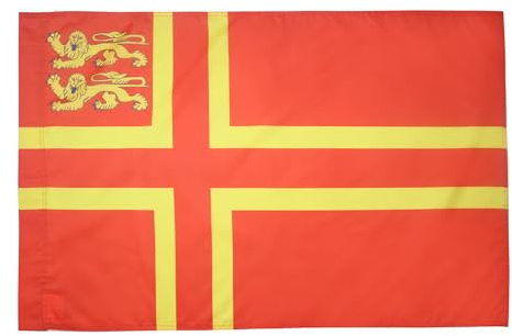 AZ FLAG Drapeau Normandie Croix de Olaf 2 lions 90x60 cm Fourreau | Usage intérieur et extérieur Drapeau décoratif bas-normand coutures doubles et bords renforcés avec fourreau pour mât