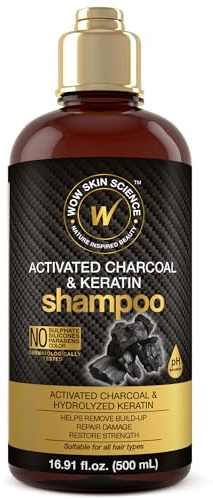 WOW Skin Science Aktivkohle & Keratin Shampoo- Wiederherstellung trockener, beschädigter Strähnen für weiches, glattes, glänzendes Haar–Sulfat-& Parabenfrei–Alle Haartypen, Erwachsene & Kinder–500 ml