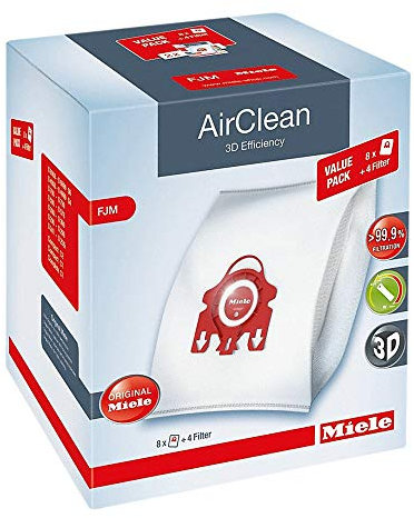 Miele AirClean 3D Efficiency Dust Bag, Type FJM, XL Value Pack, 8 Bags & 4 Filters package may vary
