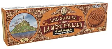 La Mère Poulard Galletas tipo Sablés de Mantequilla y Caramelo, Delgadas y Crujientes - Caja de 125g
