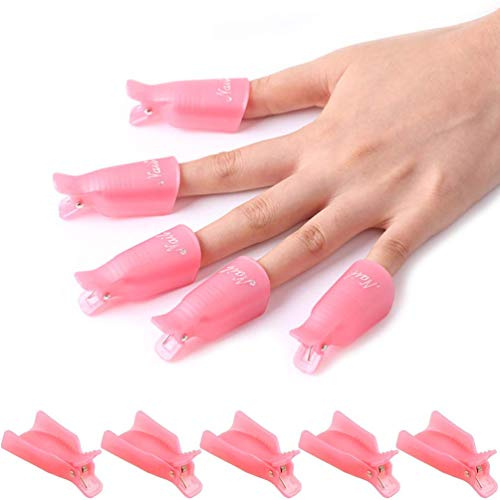 10 Stück Kunststoff Acryl Nail Art Soak Off Cap Clip Gel Polish Remover Wrap Cleaner Clip Cap Tool (Pink)