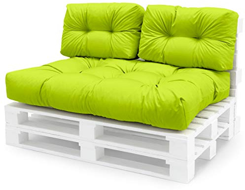 Spatium Cuscini per Pallet Sfoderabili Impermeabile Rivestimento Trapuntato Euro sedile schienale 20 cm di spessore Mela Verde Set da 3