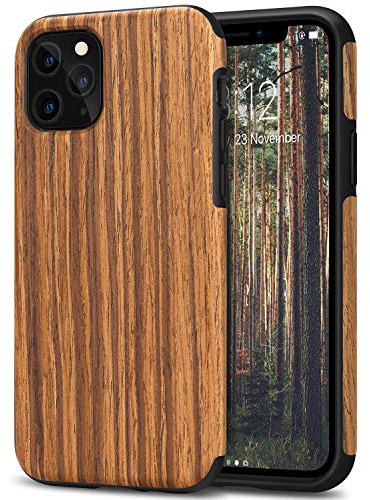 TENDLIN Coque iPhone 11 Pro Max Etui de Protection en Bois et TPU Compatible avec iPhone 11 Pro Max (Bois de Santal Rouge)