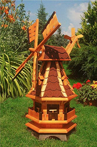 XL Premium LED Solar Windmühle Holz 100 cm kugelgelagert Garten Deko 1,0m