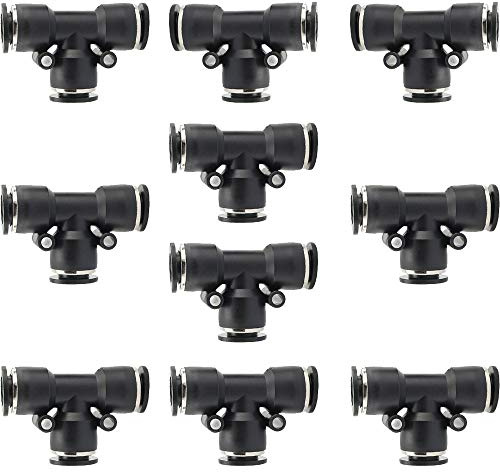 Jienk 10PCS Pneumatic Union Tee Push to Connect Fittings, PBT Plastic T Shape 1/2x 1/2 Tube OD Quick Connector for Home Garage Air Brake Air Bag