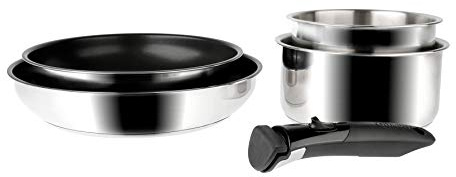 Sitram 713517 Batterie de cuisine 5 pièces en Acier Inoxydable ARPEGE : 2 poêles Ø24-28 revêtues, 2 casseroles Ø16-18 cm, 1 poignée Amovible SITRAMOVIBLE - Tous feux dont Induction