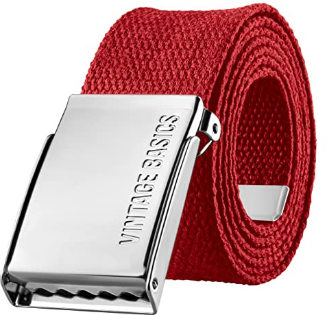 VINTAGE BASICS Unisex Stoffgürtel 130cm lang - 3,8cm breit - Herren und Damen Gürtel - Stufenlos verstellbarer Canvas Belt - Metallschnalle