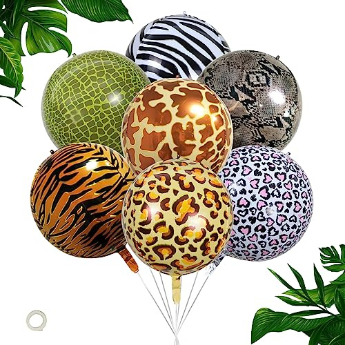 SwirlColor djurtryck ballonger, 7 st 56 cm 4D folie, återanvändbar, flerfärgad, för födelsedagsfest dekorationer
