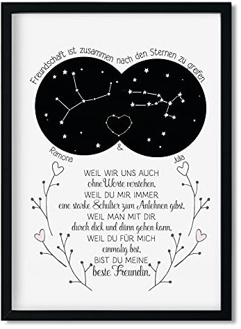 Edith Dee Kunstdruck Geschenk beste Freundin/bester Freund Sternzeichen Geburtstagsgeschenk optional mit Rahmen