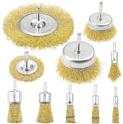 SI FANG 10Pcs Wire Brush Wheel For Drill Attachment | for Metal Rust Removal, Corrosion and Scrub Surfaces with 1/4 - Inch Round Shank