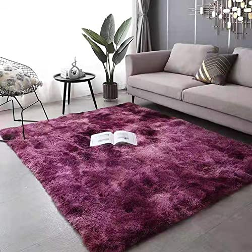 Modernes Teppich Wohnzimmer, weich und Flauschig Hochflor Schaffell/Fell Flächenteppich Matte Anti-Rutsch Unterseite Carpet, für Wohnzimmer Schlafzimmer Esszimmer oder Kinderzimmer (Fuchsia,80x160cm)