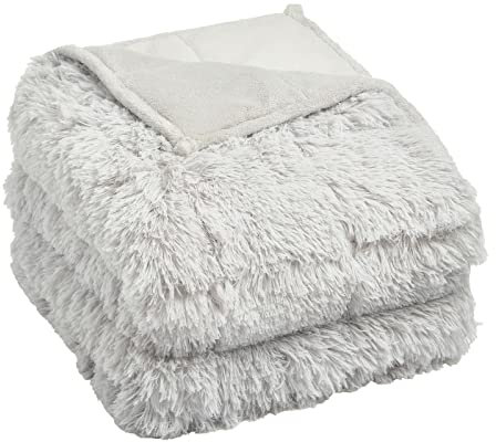 Sienna Weighted Blanket Fluffy 6kg Long Fleece Shaggy Soft Fleece Sensory Adults Blanket Reversible Sleep Throw - Silver, 125 x 180cm