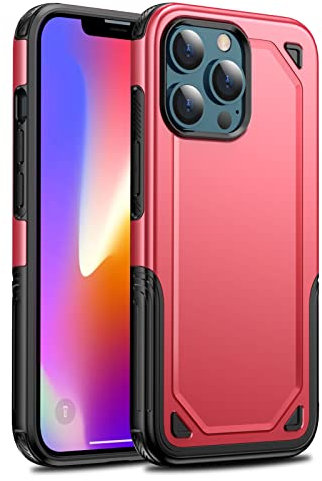 XD Designs Schutzhülle für iPhone 13/13 Pro/13 Pro Max, robust, militärisch, robust, stoßfest, staubdicht, harter Polycarbonat, robust, langlebig, Rot, 13 Pro 6,1 Zoll