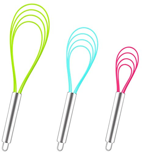 Webake Frusta piatta in silicone per salsa di uova da cucina, 3 pezzi da 20 cm da 20 cm da 10 cm da 12 cm a 12 cm per miscelare, sbattere, mescolare
