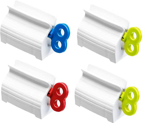 UDQYQ 4 Pcs Toothpaste Tube Squeezer,Plastic Rolling Tube Toothpaste Dispenser Tube Wringer Rotate Toothpaste Seat Holder Stand for Bathroom