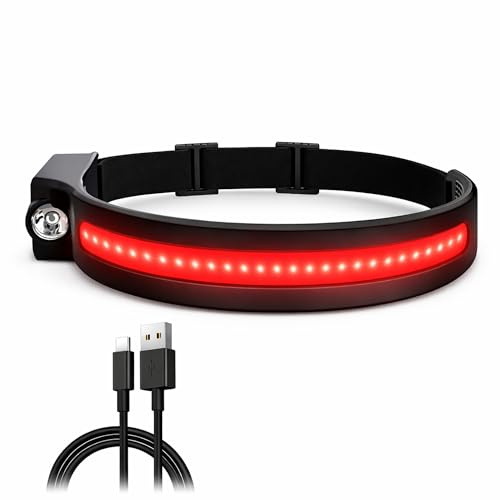 Dealeez Kopflampe Stirnlampe LED Wiederaufladbar mit Bewegungssensor - Stirnlampe weißes + rotes Licht USB C Headlamp - Ultraleicht & Wasserdicht - Größe Verstellbar