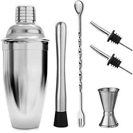 Shaker à cocktail en acier inoxydable Ensemble de cocktail 550 ml/750 ml Ensemble de shaker à cocktail avec cuillère à mesurer Jigger Kit de barman à pince à glace (Couleur : Style 1, Taille : 75
