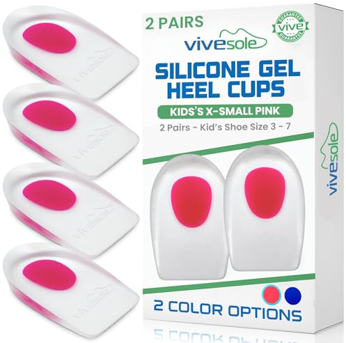 ViveSole Heel Cups for Kids for Pain Relief (2 Pairs) - Gel Cushions for Severs Disease, Plantar Fasciitis, Bone Spur - Silicone Inserts for Shoes, Orthopedic Shock Absorbing Pads for Support