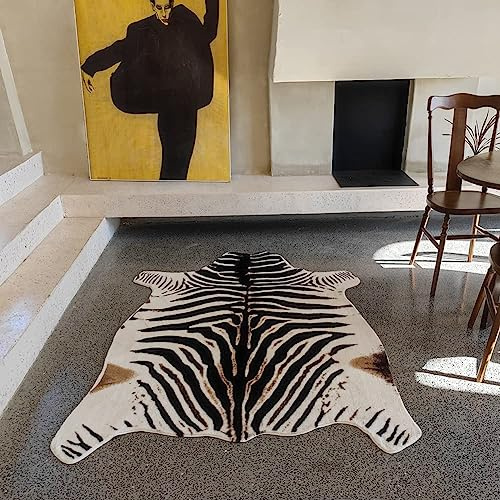 Rugoo Teppich Mit Zebramuster, 1,4 m x 2,0 m, Schwarz und Weiß, Tierdruck, Kunstfell-Matte für Wohnzimmer, Schlafzimmer, Kinderzimmer, Sofa
