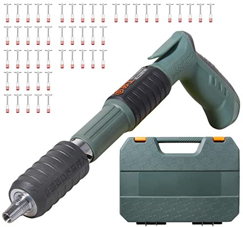 Rivet Gun Pistolet À Clous En Acier Avec Ronds 50/100/200 Pièces Defense Electrique Cloueur Riveter Pour Fixation Murale Au Plafond Avec Gants, Lunettes, Clés, Bouchons D'oreilles,50 Nails