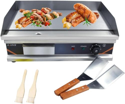 DULNICE Kommerzielle Grillplatte Elektrisch 3000W, Elektrische Grillplatte Edelstahl 54 * 40cm, Temperaturkontrolle 50-300°C Teppanyaki Grill für Haus oder Restaurant
