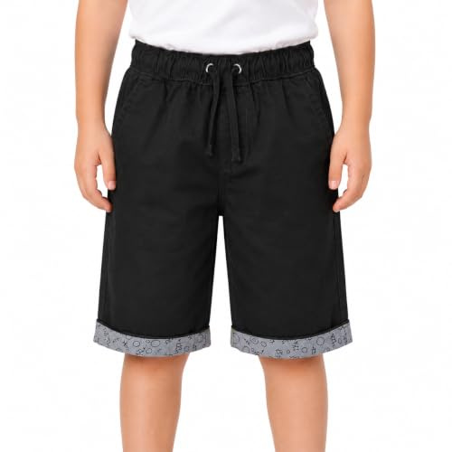 Bienzoe Boys Elastic Waist Shorts: Cotton Twill Drawstring Bermuda | Kids Aged 3-13, Classroom, Recess, Park Visits, Summer Camp, Family Outings, Travel Days, Casual Daily Outfits, Beach Trips