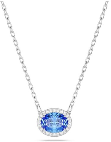 Swarovski Constella Collana, con Zirconia Swarovski a Taglio Oval e Cristalli Swarovski a Taglio Tondo, Moschettone, Placcata in Tonalità Rodio, Blu