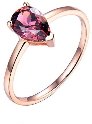 Lieson Rotgold Ringe Frauen 750 18K, Freundschaftsringe Damen Solitär 0.75ct Tropfen Turmalin Verlobung Ring Rosegold Große 51 (16.2)