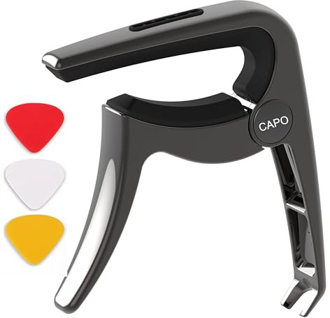 JUSTPRO Guitar Capo Gunmetal Zinc Alloy for Acoustic and Electric Guitars, Capo for Ukulele, Violin, Bass, Banjo with 3 Picks for Free, TC-02