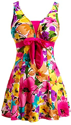 ECUPPER Womens Plus Size Swimsuit One Piece Skirted Swimwear Tummy Control Swimming Costume with Shorts Deep Pink