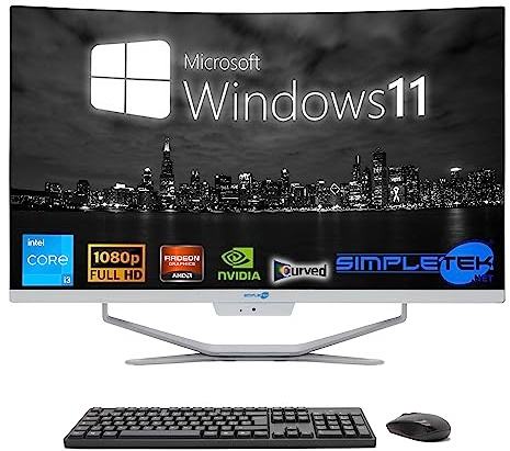 SIMPLETEK All in One Computer 27 Curved | Prozessor Intel i3 10 Gen | Grafikkarte GT730 4GB | Windows 11 | 16GB RAM 960GB SSD | Ideal für Arbeit, Grafik