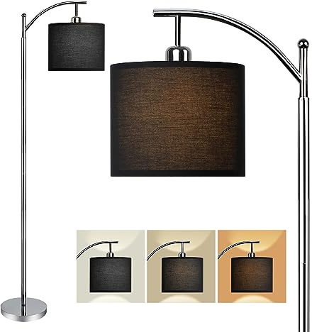 Depuley Golvlampa modern vardagsrum golvlampa, 3 färgtemperaturer båglampa sovrum med E27 glödlampa fotströmbrytare, tygskärmsdesign 156 cm för studio, sovrum, arbetsrum, kontor