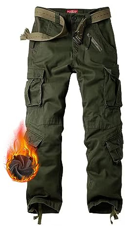 siyecaoo Damen Cargohose Winter Warm Fleece Gefüttert Baumwolle Wanderhose Multi Taschen Outdoorhose Workwear Reißverschluss Armee Militär Relaxed-Fit Trekkinghose, Armeegrün, 8