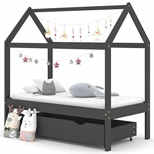Festnight Kinderbett mit Schublade 70x140 cm Hausbett für Jungen & Mädchen ab 4 Jahren Kinder Bett Holz Jugendbett Massivholz Holzbett Bettgestell mit Lattenroste Bettrahmen Kinderzimmer