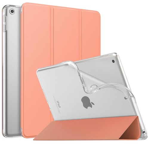 MoKo Case for iPad 9th Generation 2021/ iPad 8th Generation 2020/ iPad 7th Generation 2019, Soft Translucent TPU Frosted Back Cover Slim iPad 10.2 inch Case with Stand, Auto Wake/Sleep, Apricot Orange
