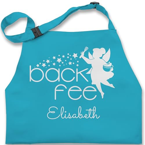 Kinderschürze Schürze Kinder Jungen Mädchen - Backschürze - Back Fee I Backfee mit Name I Backen Geschenk - 7-14 Jahre - Türkis - kinderbackschürzen kinder-schürze gift baking backe schuerze