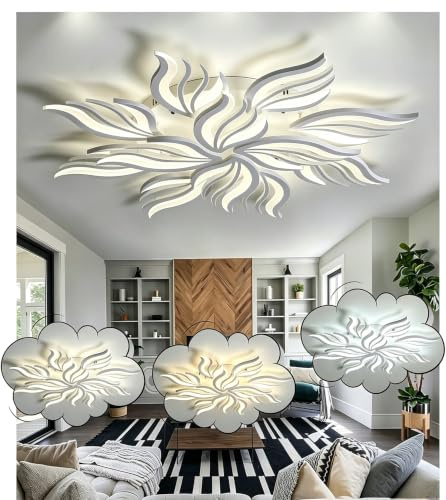 WSXEDC Dimmbar Deckenlampe LED Weiß Deckenleuchte 115W Groß Wohnzimmerlampe Kreative Modern Schlafzimmer lampe decke Energiesparlampe für Wohnzimmer jugendzimmer Esszimmer Küche (105cm - 115W)