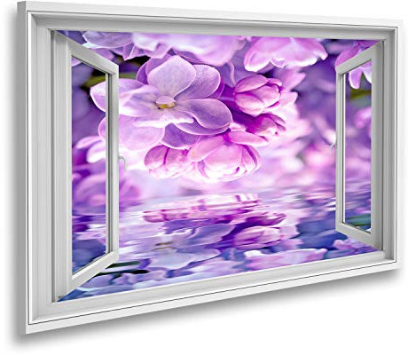 islandburner Prime Bild auf Leinwand Fensterblick Flieder Blume Blüte Blüte Wasserspiegel Bilder Wandbilder Poster