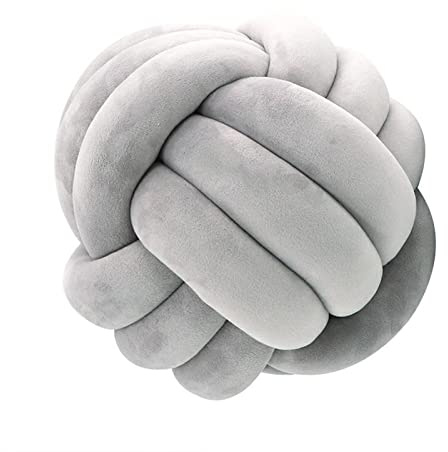 Knotenkissen, Geknotetes Kissen, Weiches Plüsch Knoten Kugelkissen Hand Geflochten Knoten Pillow Ball Zierkissen für Sofa, Bett, Dekorativ (Grau, 20cm)